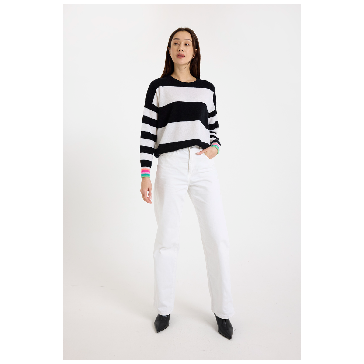 Brodie 100% Cashmere Molly Stripe Crew