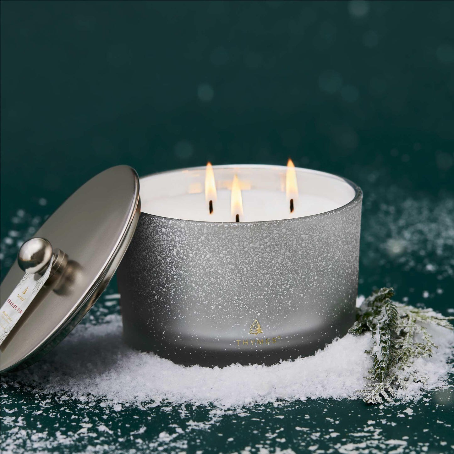 Thymes Frasier Fir Flocked 3 Wick Poured Candle