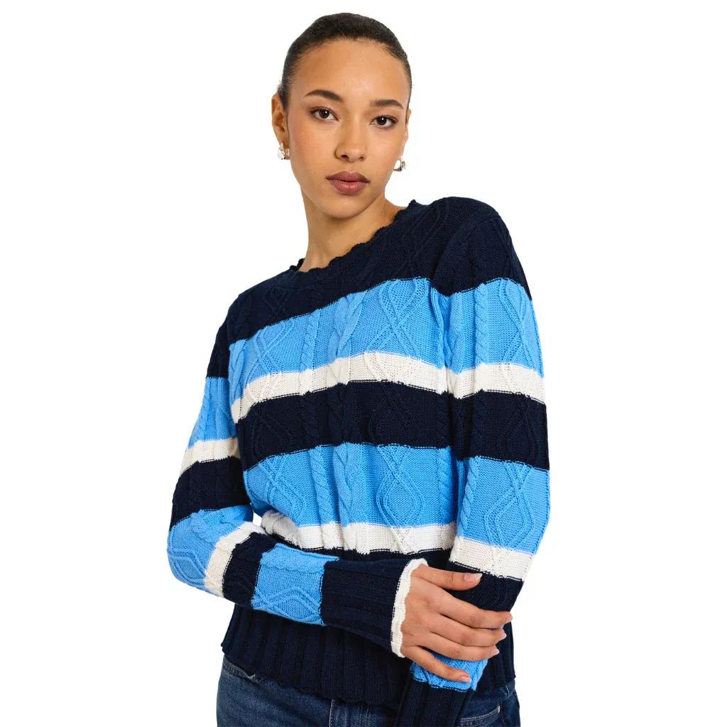 Wispr by Brodie Cora Cable Stripe Crew in Navy