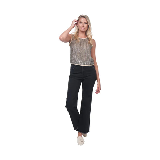 Etienne Marcel Wide Leg Fray Waistband and Hem in Black