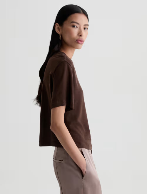 AG Jeans Charli Crew Relaxed Linen Short Sleeve Tee in Oak Barrel