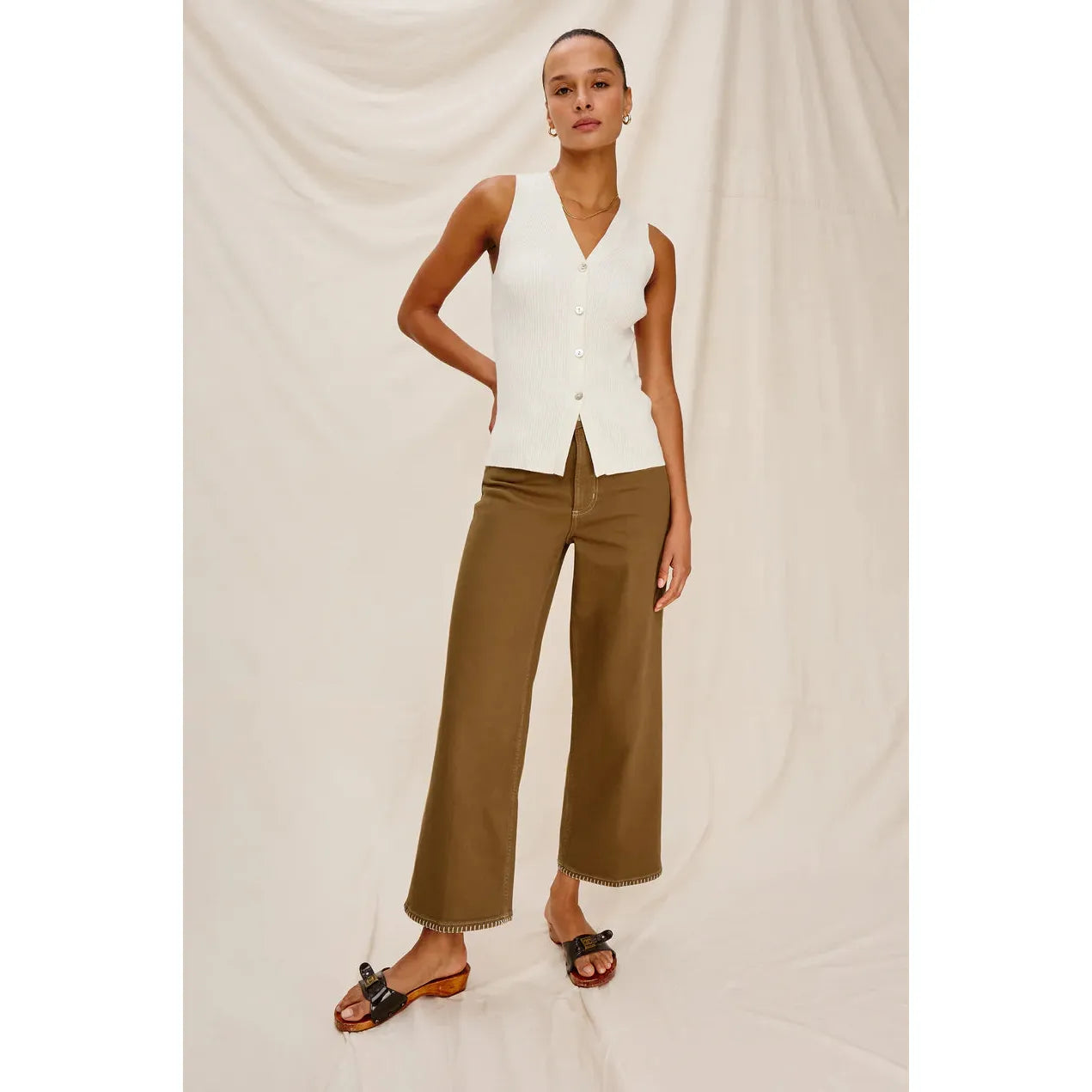 Rails Getty Crop Wide Leg in Safari Embroidered