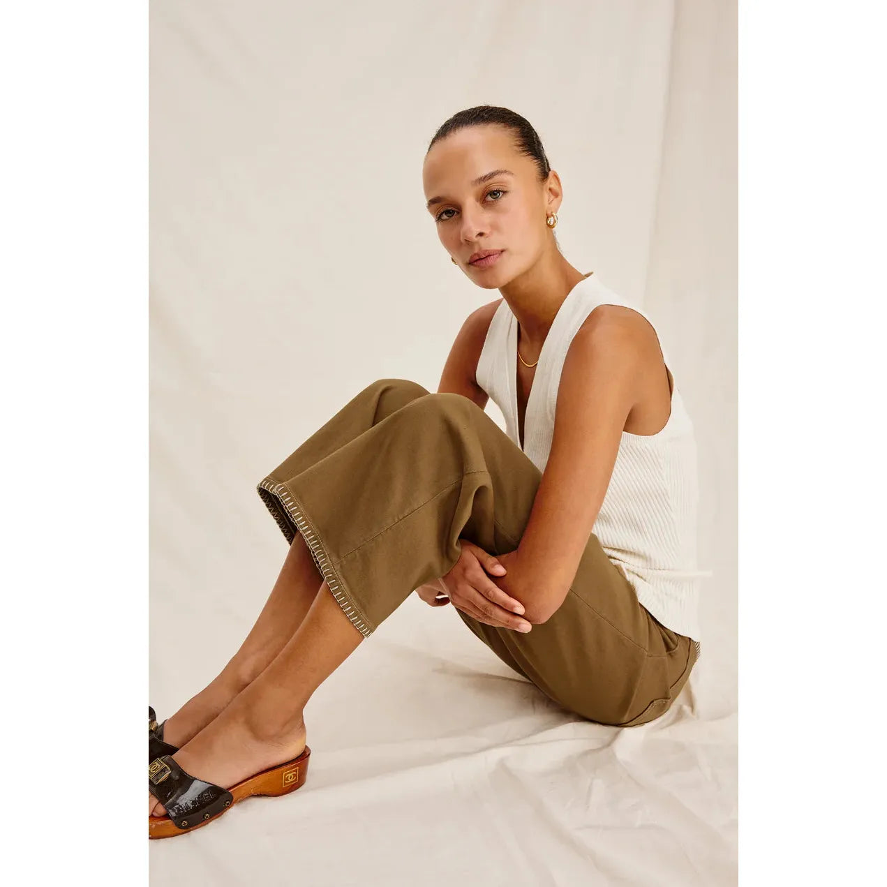 Rails Getty Crop Wide Leg in Safari Embroidered