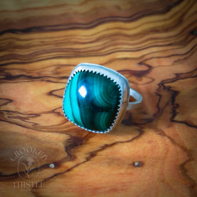 Crooked Thistle Green Malachite Ring Size 6