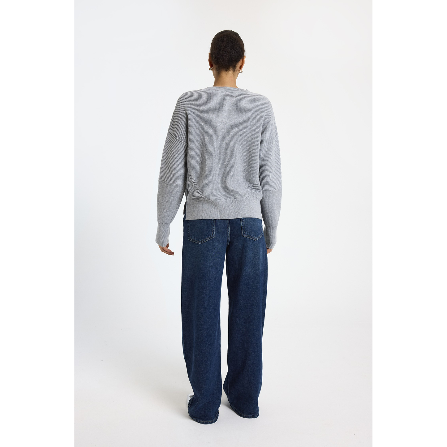 Wispr by Brodie 100% Cotton Lana Rib Detail Crew in Mid-Grey