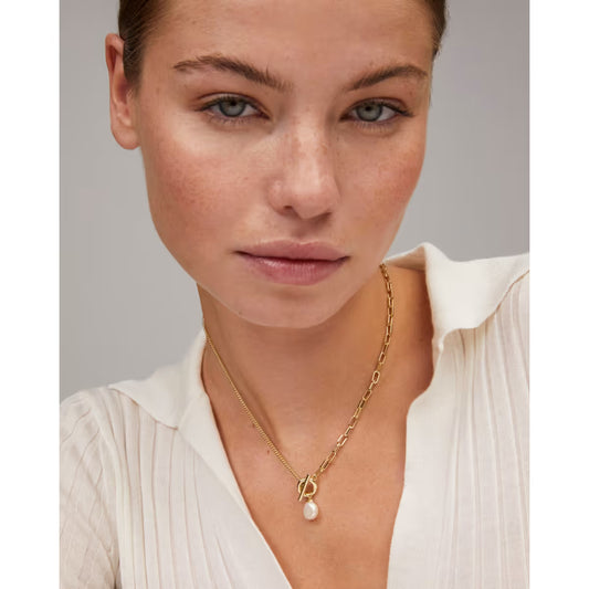 Kendra Scott Leighton Convertible Gold Pearl Chain Necklace