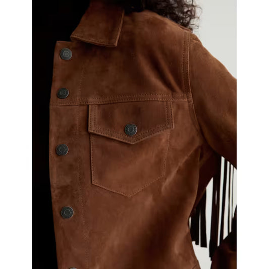 AG Jeans Molly Suede Fringe Truck Jacket in Toffee