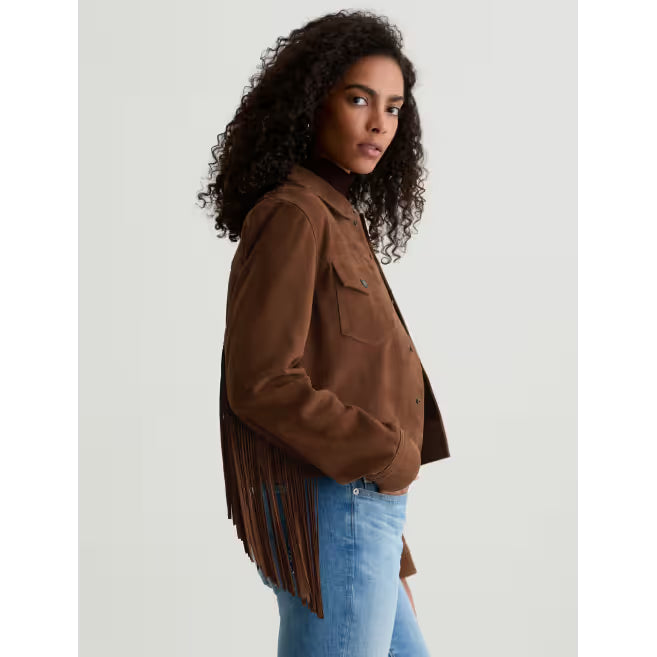 AG Jeans Molly Suede Fringe Truck Jacket in Toffee