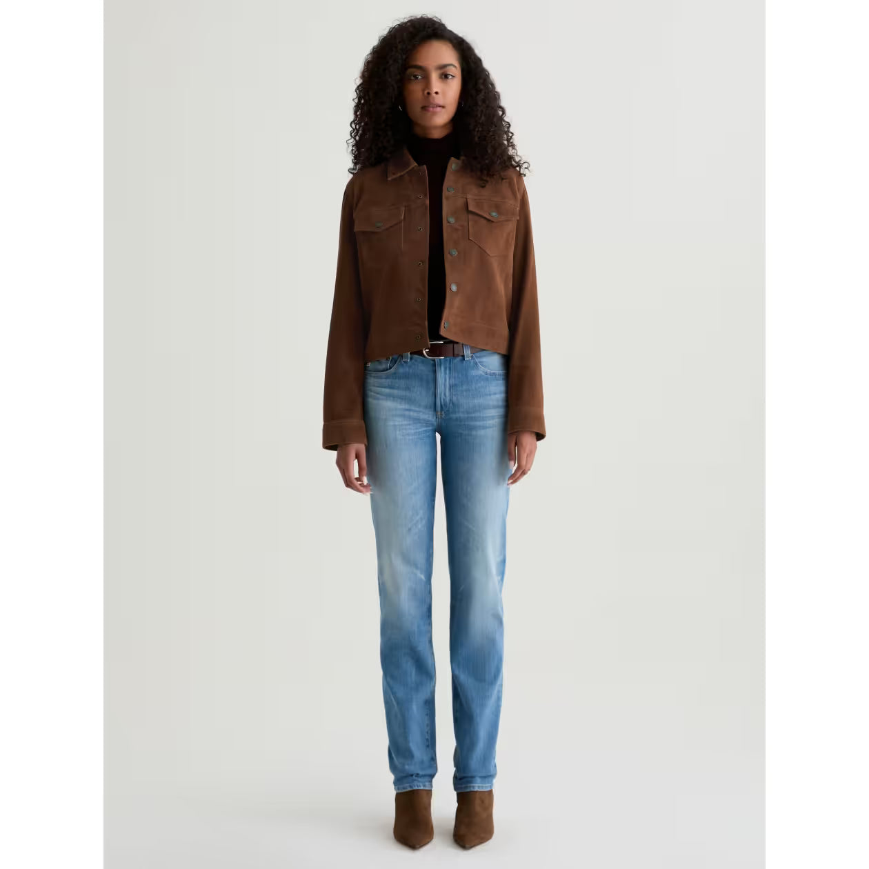 AG Jeans Molly Suede Fringe Truck Jacket in Toffee