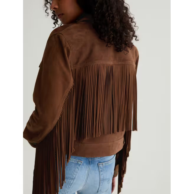 AG Jeans Molly Suede Fringe Truck Jacket in Toffee