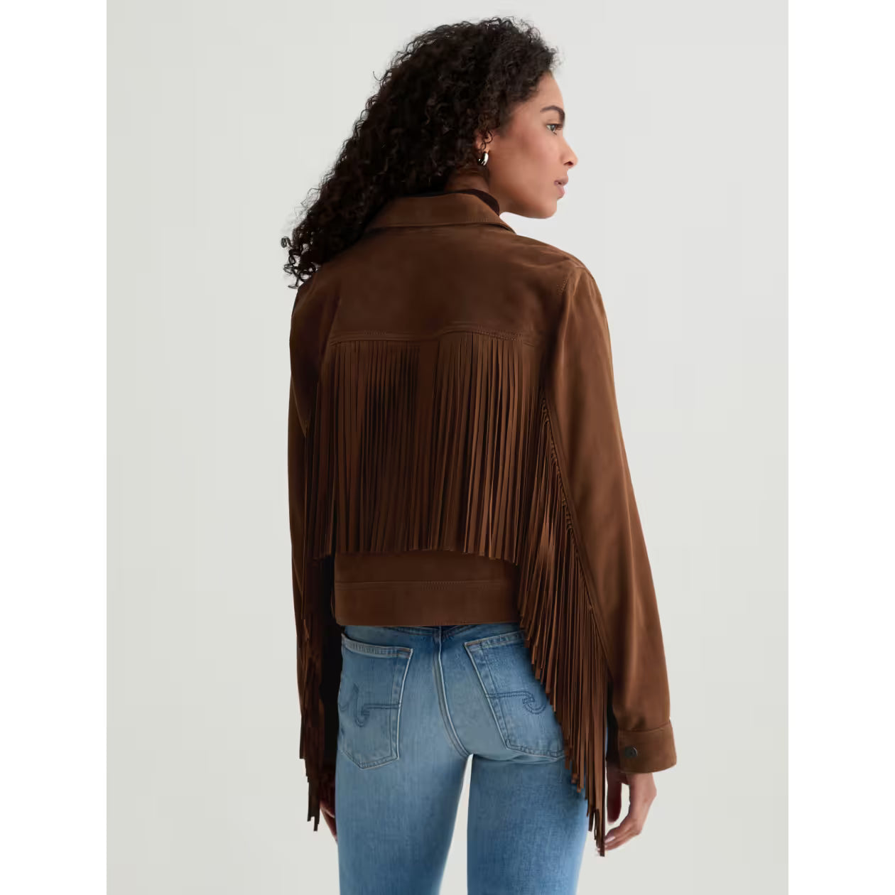 AG Jeans Molly Suede Fringe Truck Jacket in Toffee
