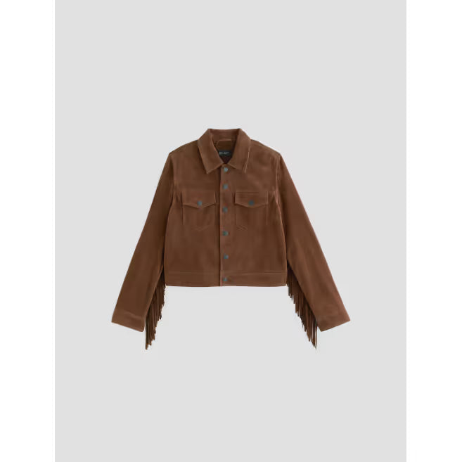 AG Jeans Molly Suede Fringe Truck Jacket in Toffee