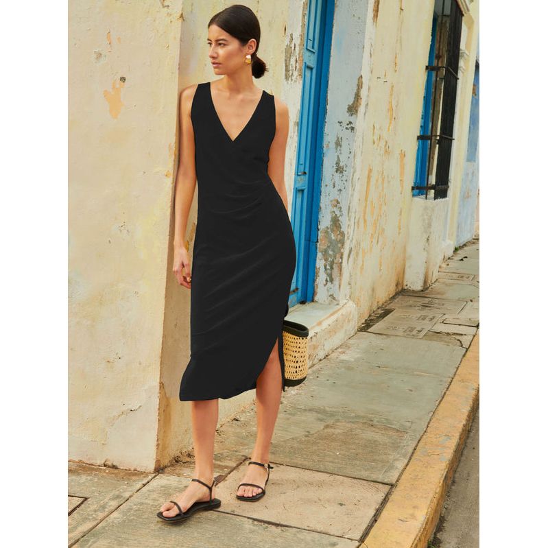 Nation Melrose Straight Column Dress in Jet Black