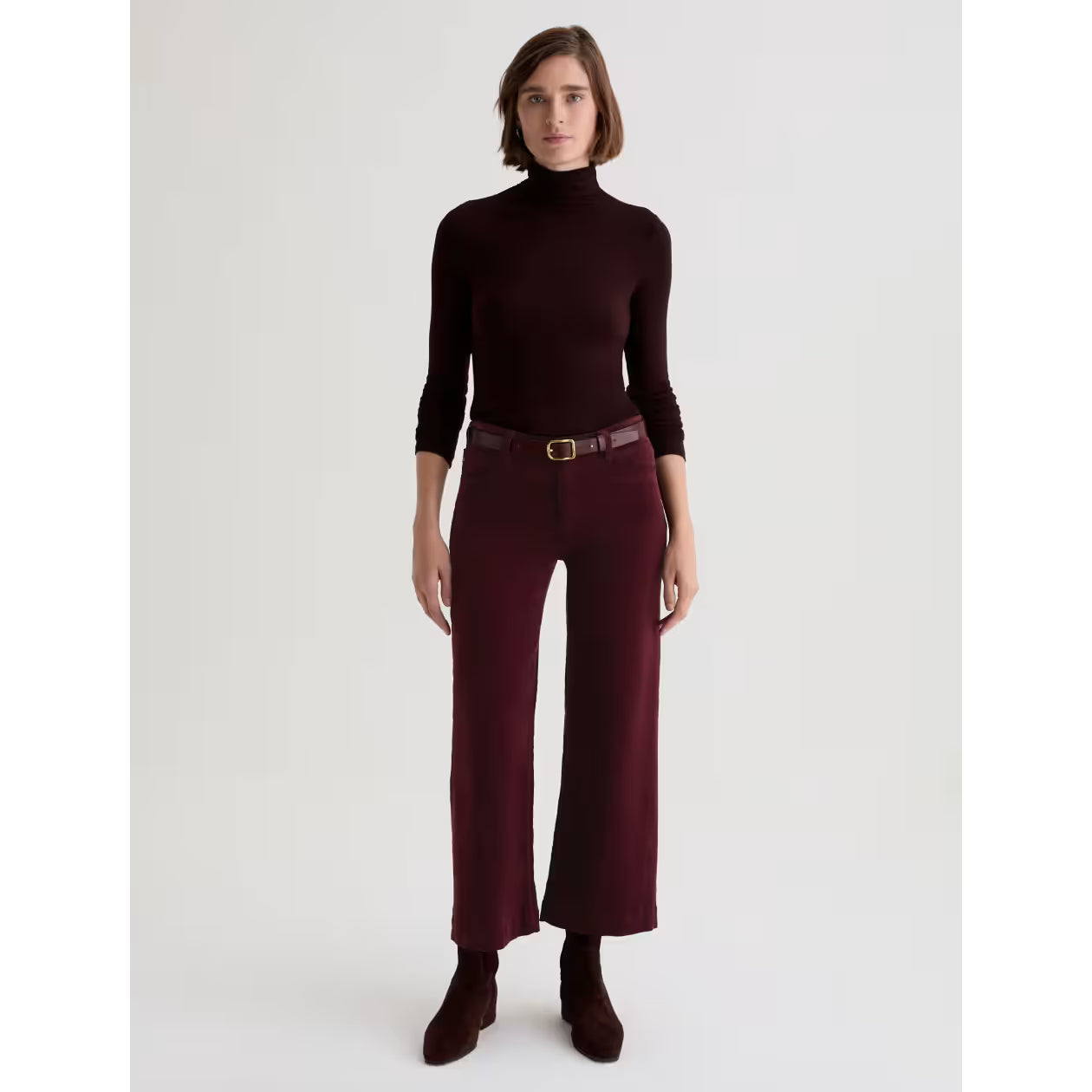 AG Jeans Saige Wide Leg Corduroy Crop in Winery