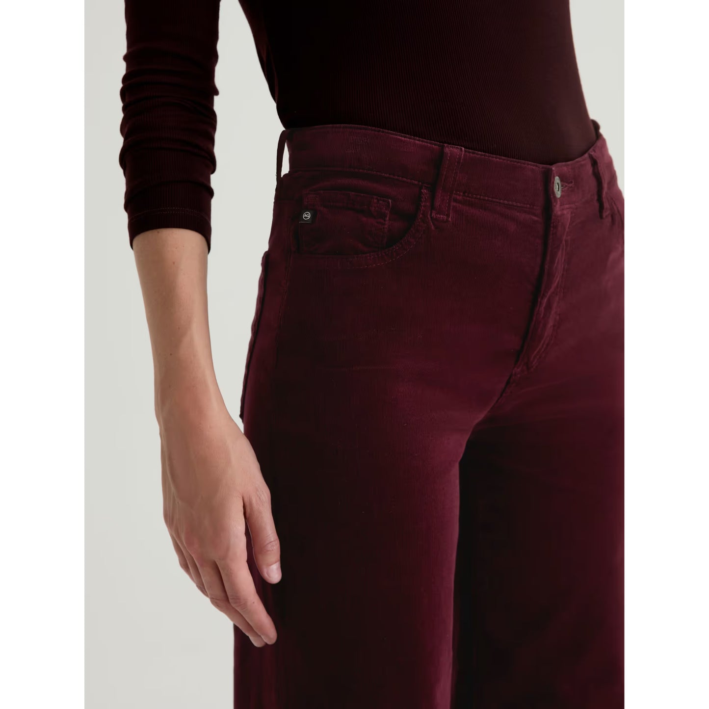 AG Jeans Saige Wide Leg Corduroy Crop in Winery