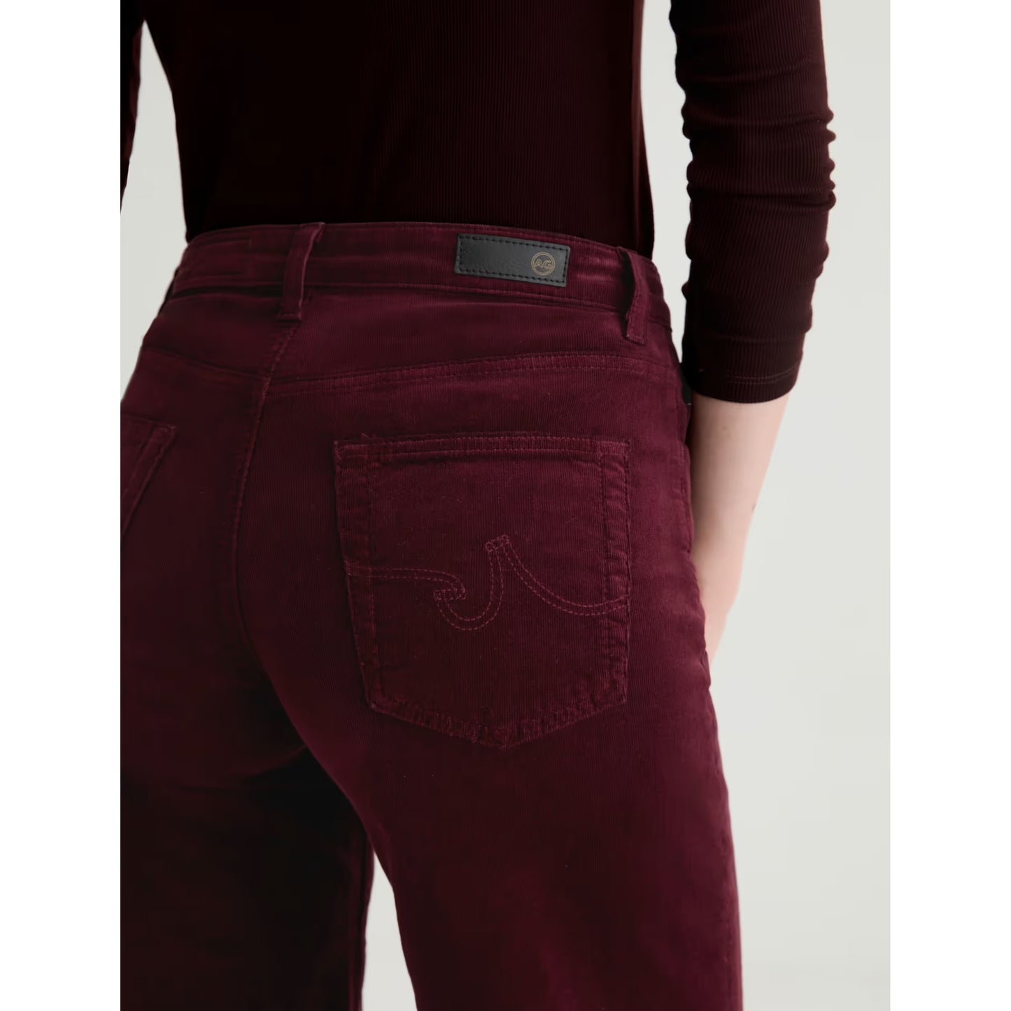 AG Jeans Saige Wide Leg Corduroy Crop in Winery