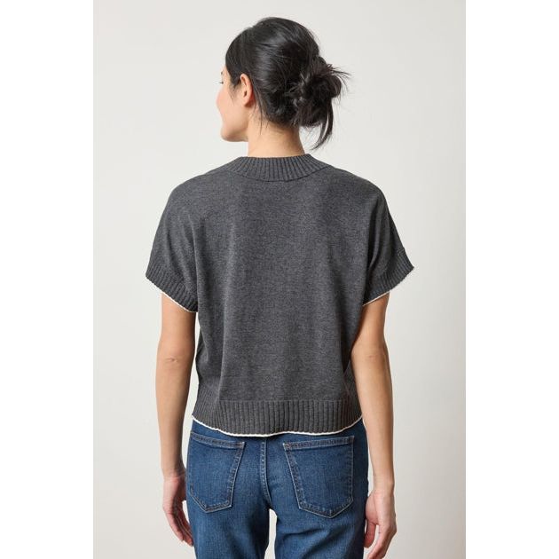 Lilla P Short Sleeve V-Neck Pullover Sweater in Licorice