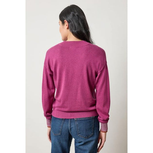 Lilla P V Neck Pullover Sweater in Dahlia