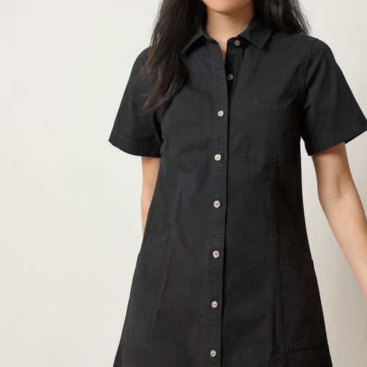 Lilla P Twill Paneled Shirt Dress in Black