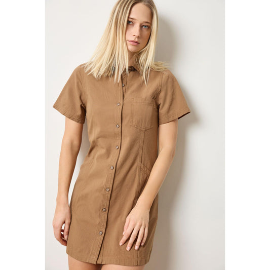Lilla P Twill Paneled Shirt Dress in Pecan