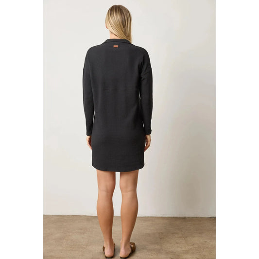 Lilla P Split Neck Collared Dress in Black