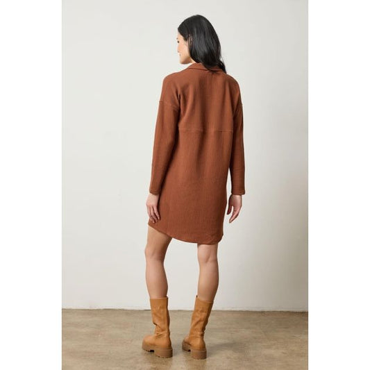 Lilla P Split Neck Collared Dress in Praline