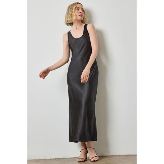 Lilla P Satin Bias Maxi Dress in Black