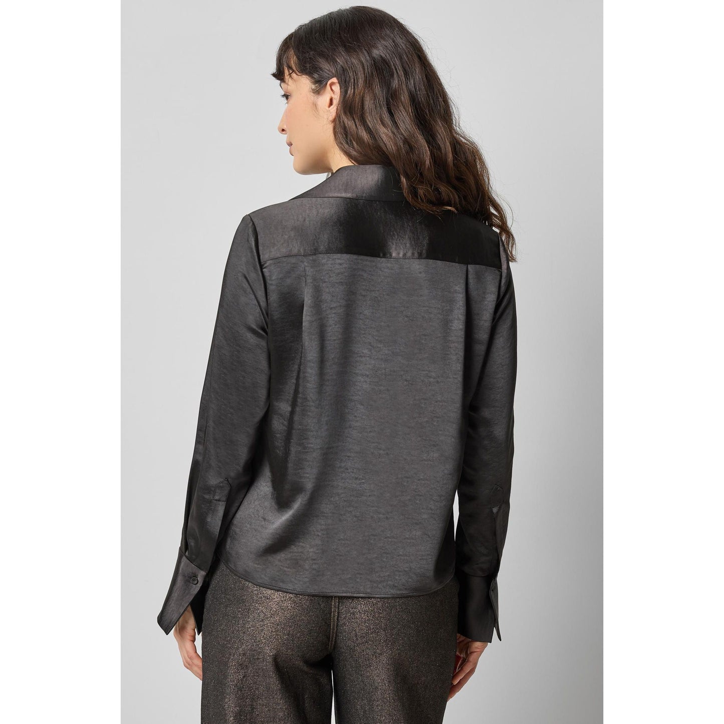Lilla P Satin Button Down in Black