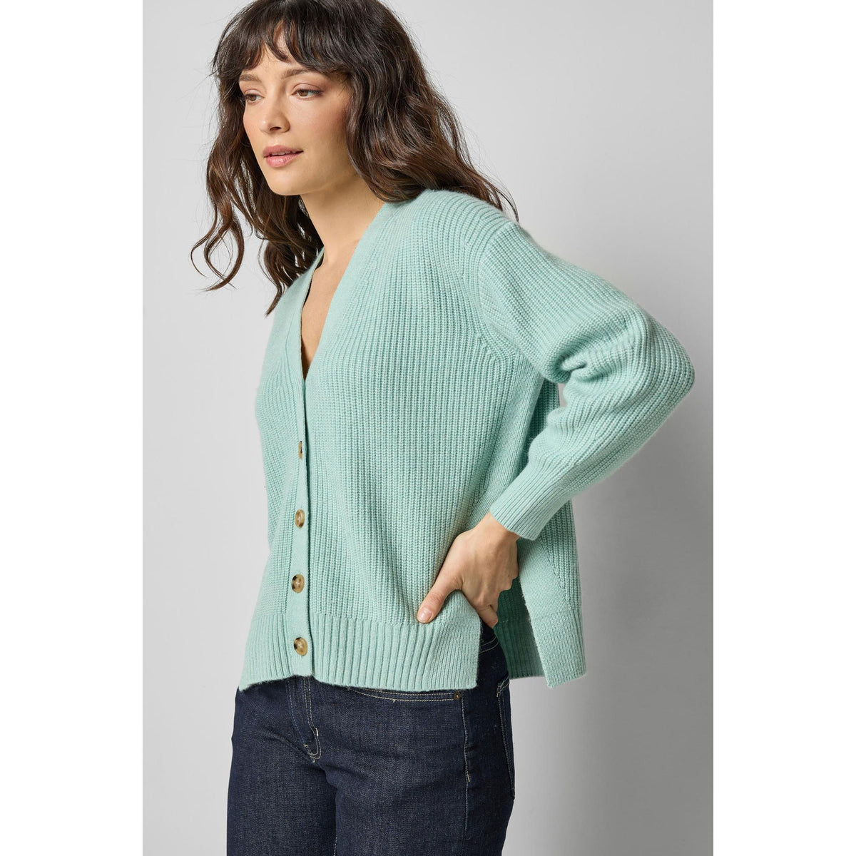 Lilla P Relaxed Side Vent Cardigan in Frost
