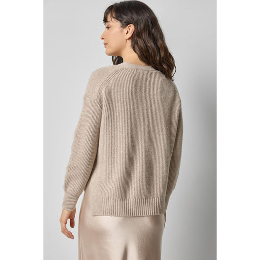 Lilla P Relaxed Side Vent Cardigan in Wheat