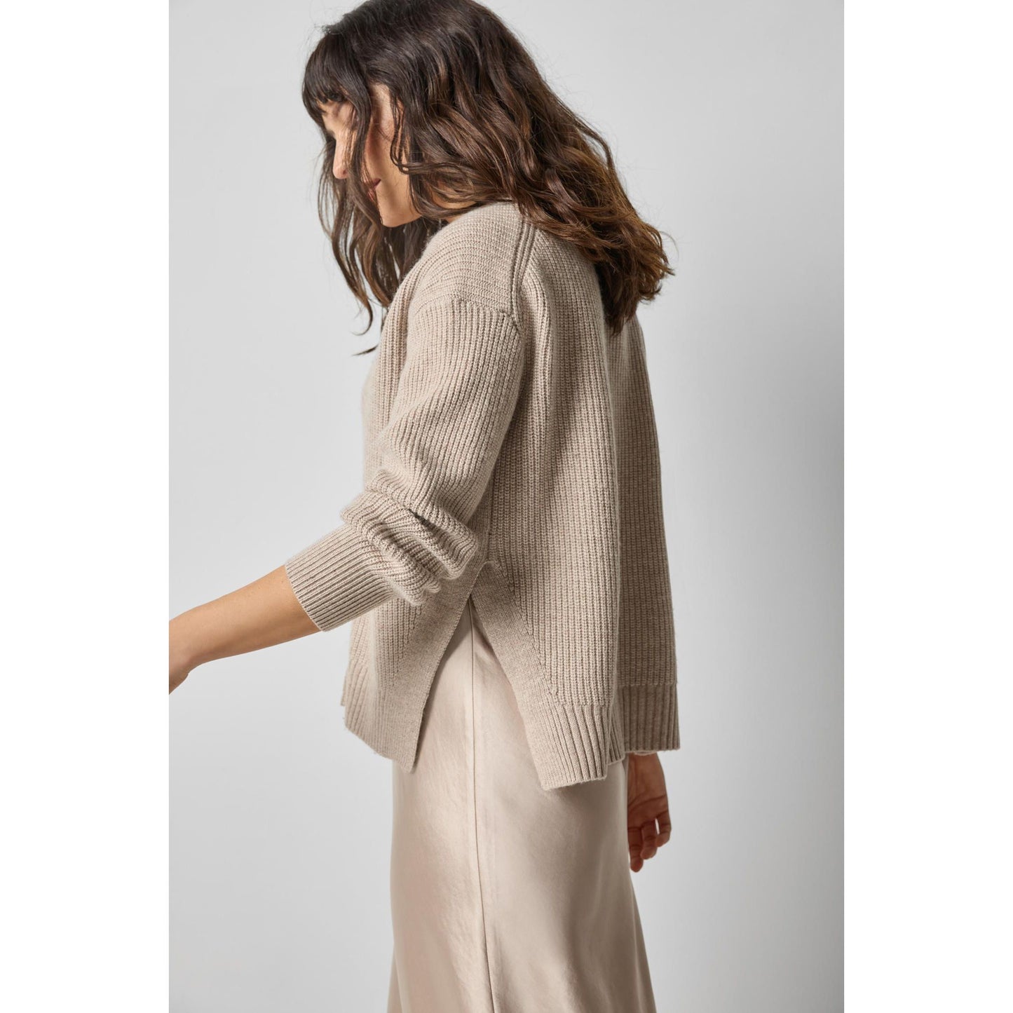 Lilla P Relaxed Side Vent Cardigan in Wheat