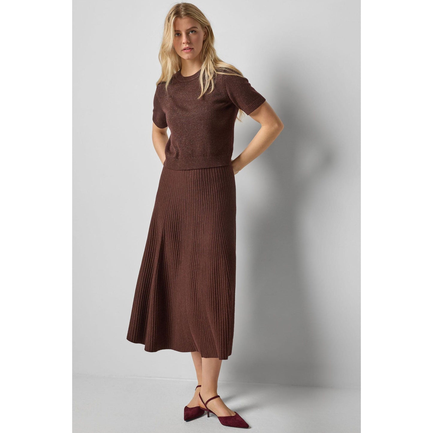Lilla P Flared Knit Skirt in Java