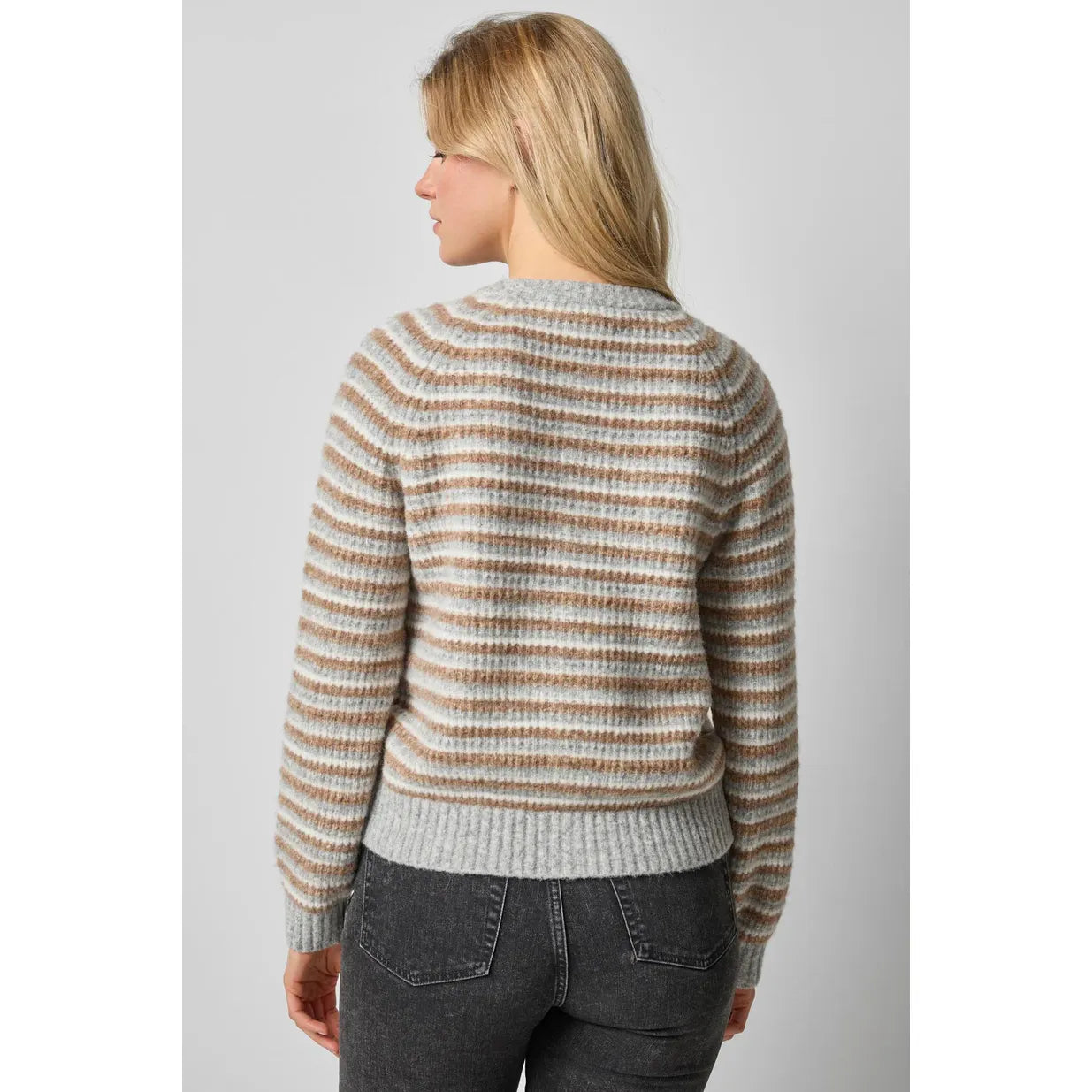 Lilla P Button Front Striped Cardigan in Dove Stripe