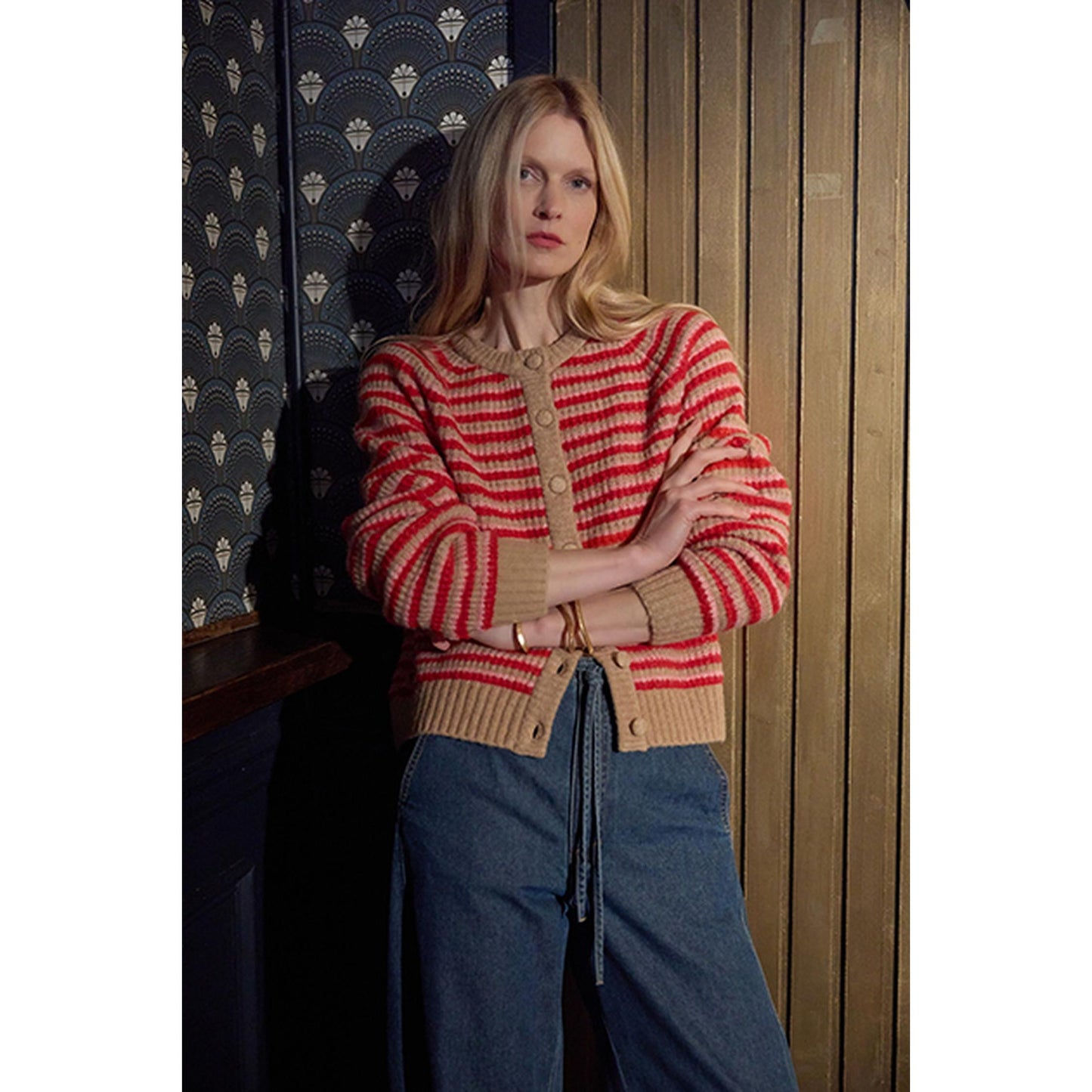 Lilla P Button Down Holly Striped Cardian