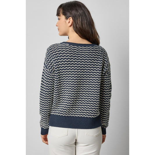 Lilla P Long Sleeve Zig-Zag Sweater in Navy