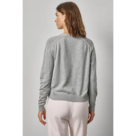 Lilla P Saddle Sleeve V-Neck Cardigan in Heather Grey