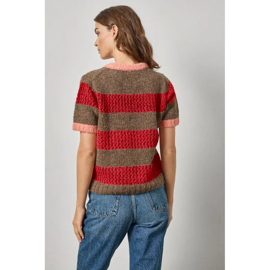 Lilla P Short Sleeve Stripe Sweater in Ruby/Java Stripe