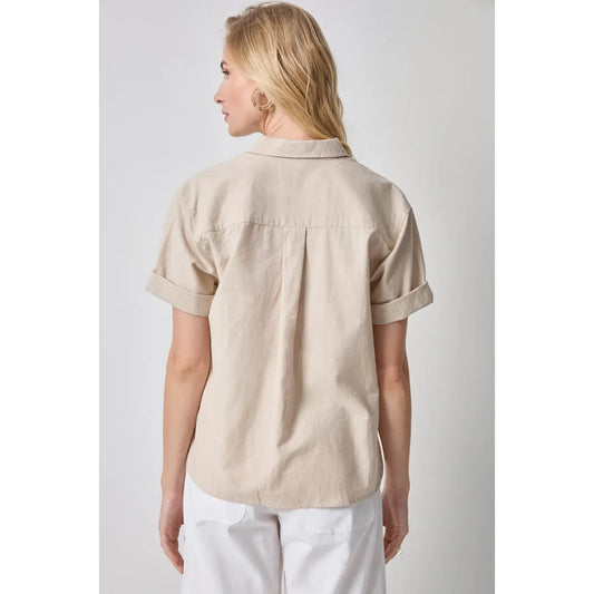 Lilla P Linen Blend Boyfriend Button Down in Bamboo