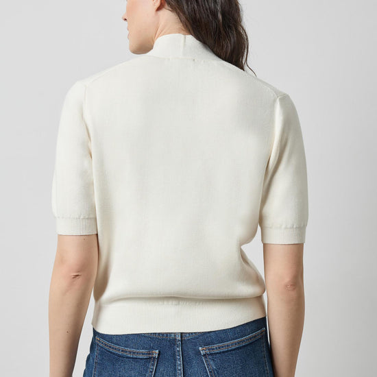 Lilla P V Neck Elbow Sleeve Sweater in Ivory PA3496