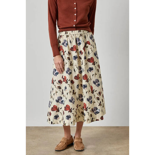 Lilla P Elastic Waist Paneled Skirt in Blue Poppy Print PA3506