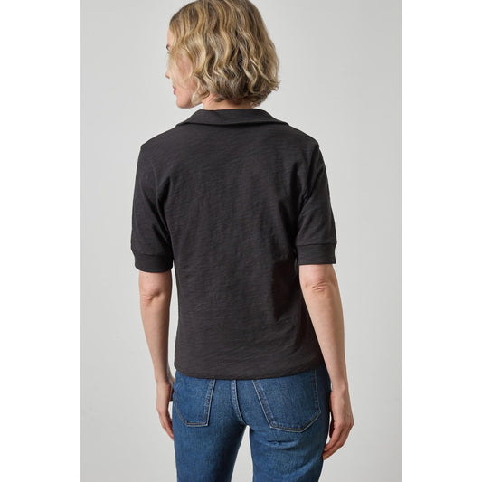 Lilla P Elbow Sleeve Collared Split Neck in Black PA3515