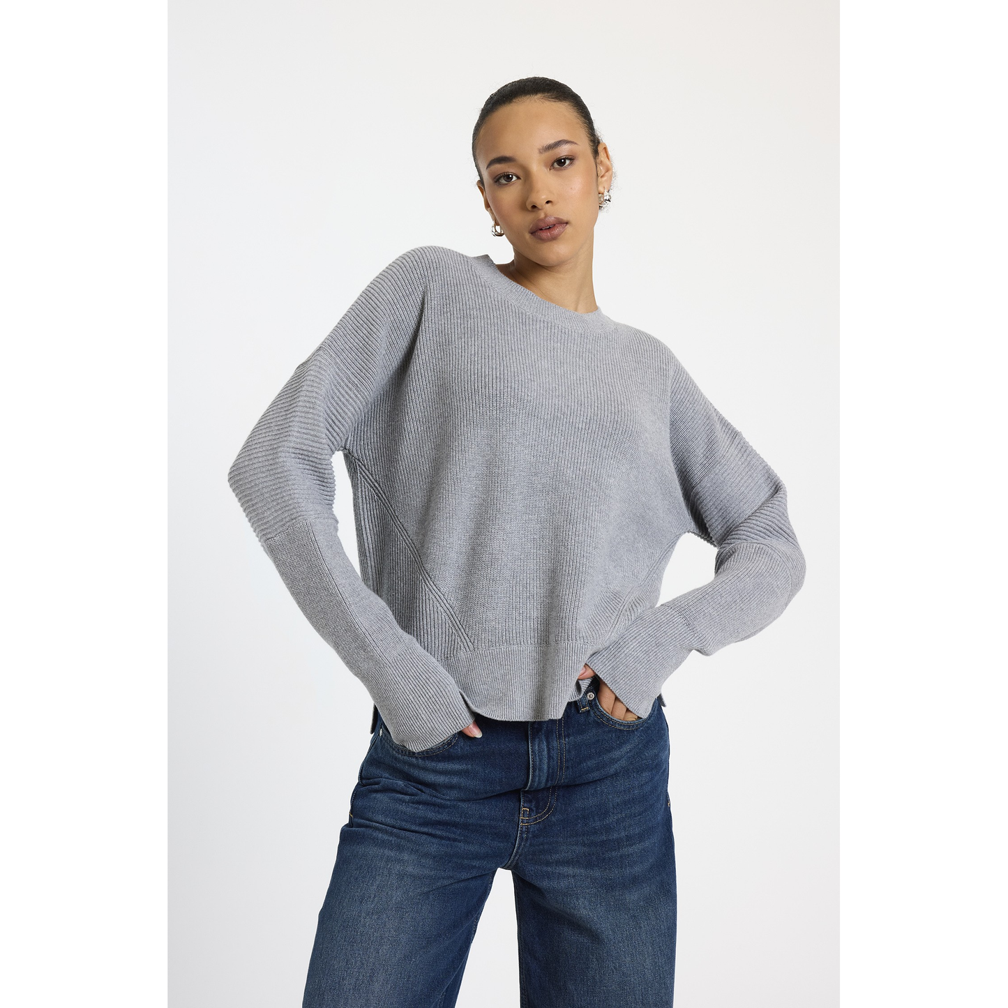 Wispr by Brodie 100% Cotton Lana Rib Detail Crew in Mid-Grey