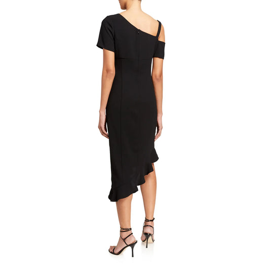 Consignment022 Focus by Shani Asymmetric Dress with Floral Detail in Black