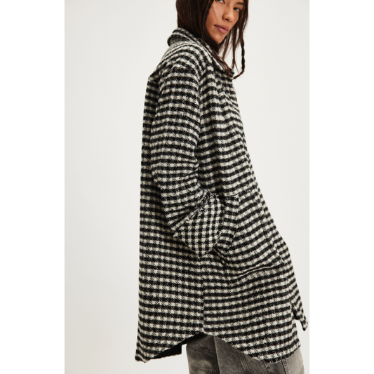 Free People Get Around Houndstooth Shirt in Black/White Combo