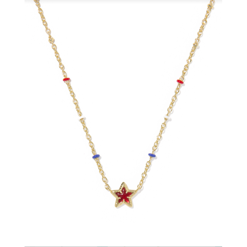 Kendra Scott Mini Cassidy Short Pendant Necklace in Gold Red Illusion