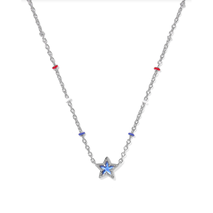 Kendra Scott Mini Cassidy Short Pendant Necklace in Silver Cobalt Blue Illusion