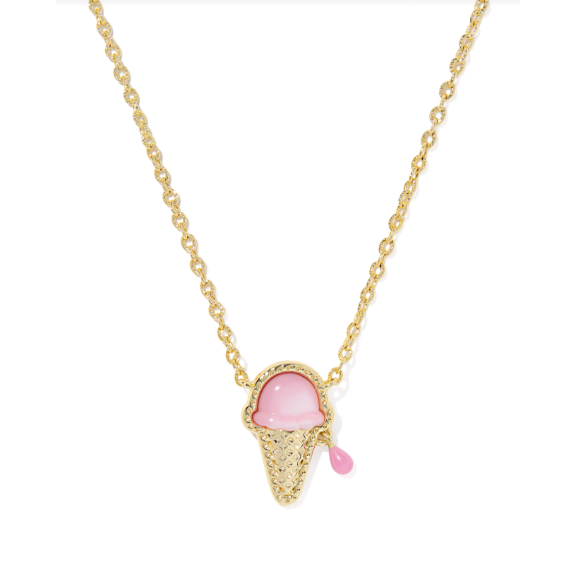 Kendra Scott Ice Cream Pendant Necklace in Gold Pastel Pink Mother of Pearl