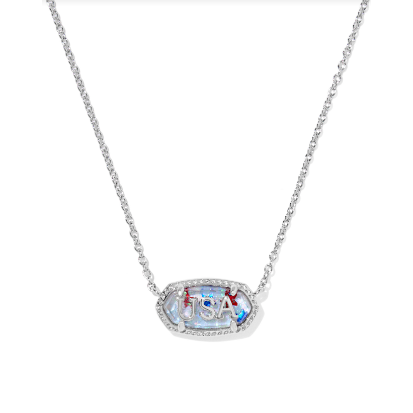 Kendra Scott Elisa USA Short Pendant Necklace in Silver Red, White, Blue Star Illusion