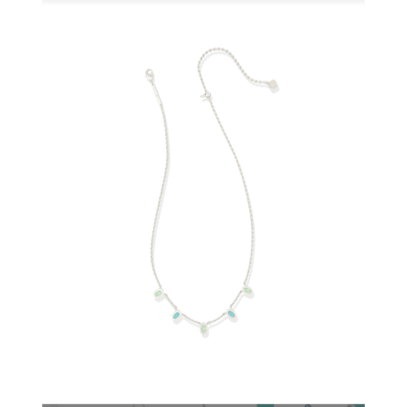 Kendra Scott Mini Elisa Strand Necklace in Silver Green Mix