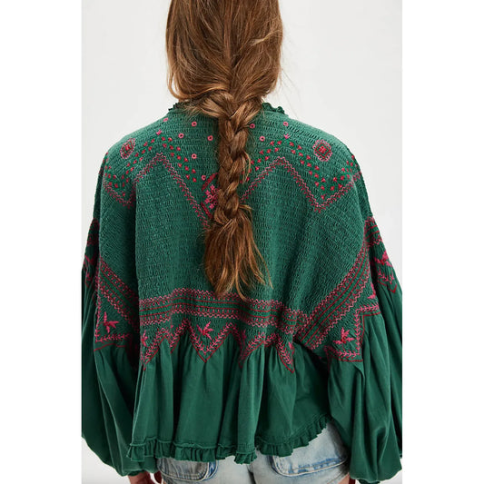 Free People Holly Knit Top Green Combo